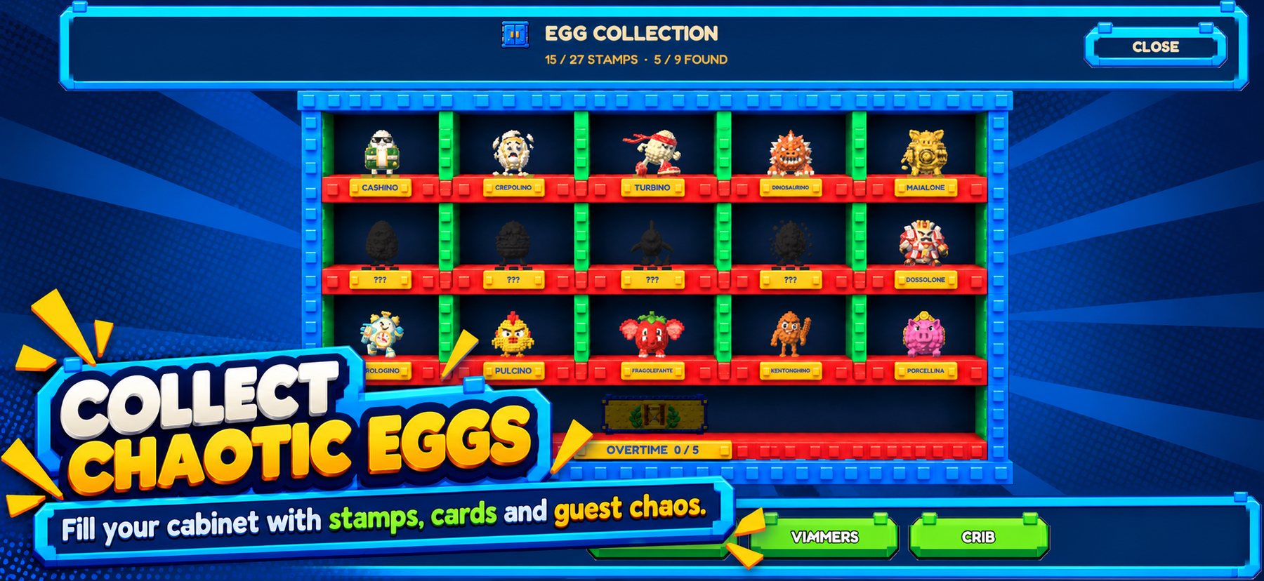 The Brainrot Bills egg collection cabinet under the words Collect chaotic eggs